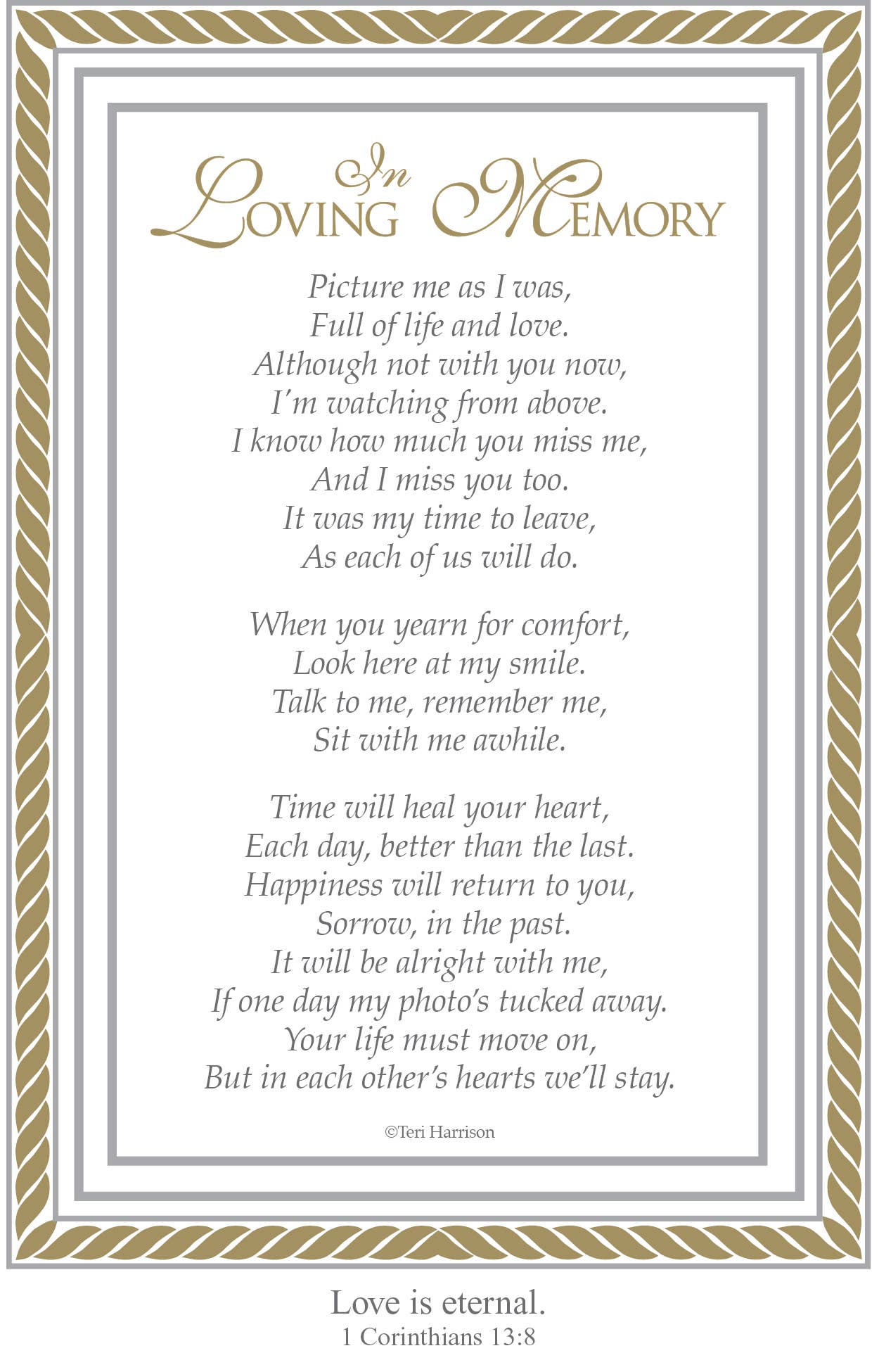 In Loving Memory Memorial Frame With Scripture USA 8x10 6013